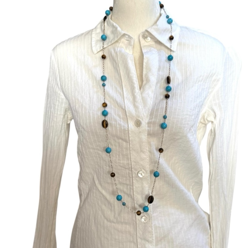 14K, turquoise and tiger’s eye beaded versatile necklace - Picture 5 of 12